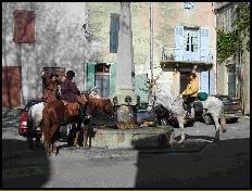 Watering horses at the fountain